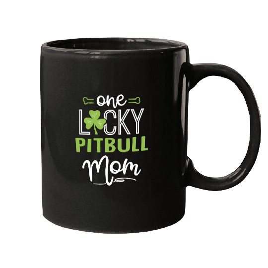 One Lucky Pitbull Dog Mom St Patric Day Mugs