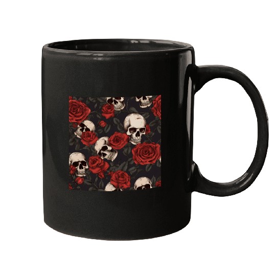 Skulls & Red Roses Dark Gothic Elegant Pattern Mugs