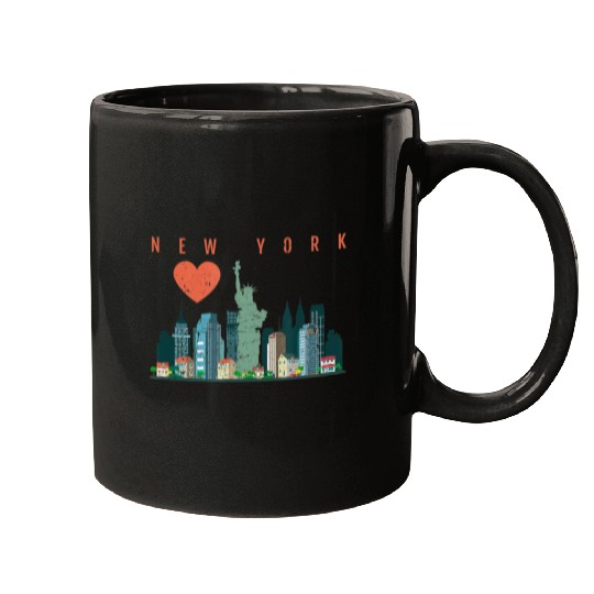 New York City Nyc Skyline Heart Distressed Style Mugs