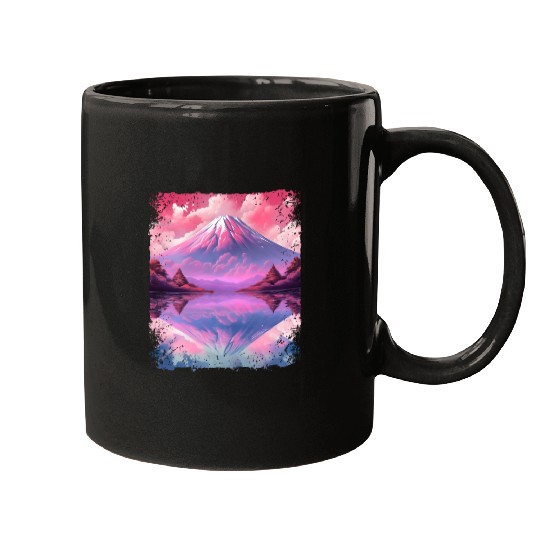 Aesthetic Vaporwave Volcano Japan Sight Mount Fuji Mugs