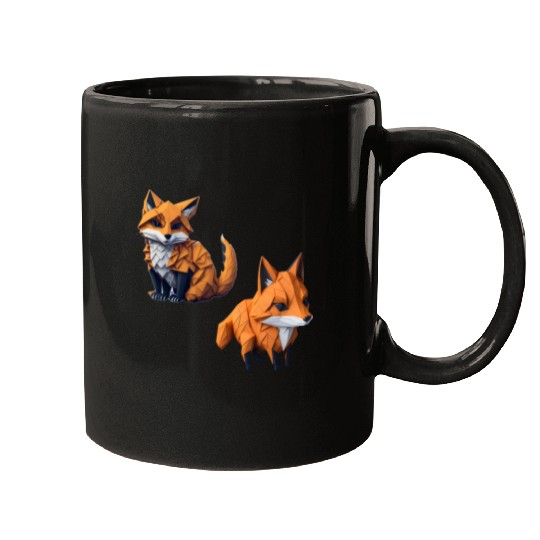 Tangram Fox Stickers Mugs