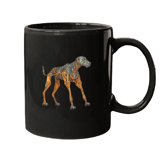 Doberman Cyborg Dog in Orange Mugs