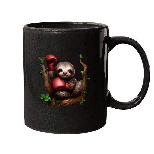 Boxing sloth on tree Mugs