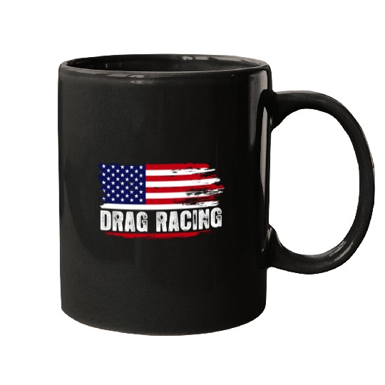 Drag Racing American USA Flag Mugs