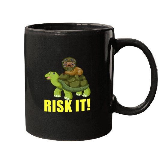 Funny Sloth Racing On Turtle Risk It trending Mugs