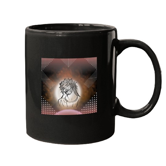 Sacred Jesus with Crown of Thorns Illustration Mugs