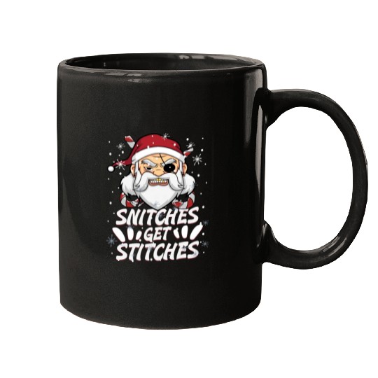 Snitches Get Stitches Santa Hat Funny Santa Pirate Mugs