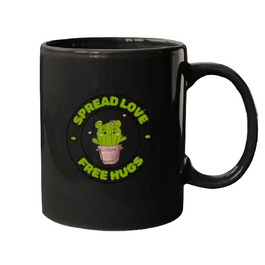 Spread Love Free Hugs Funny Cactus in a Pot Mugs