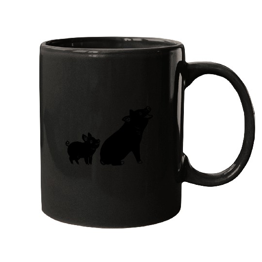 Cheerful pig with piglet logo Mugs