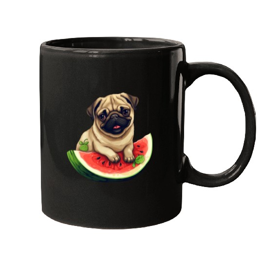 Pug with Melon, Funny Summer Design for Dog Lovers Mugs