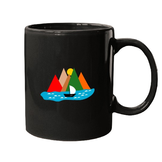 Black Sailing Boat Scape Mugs