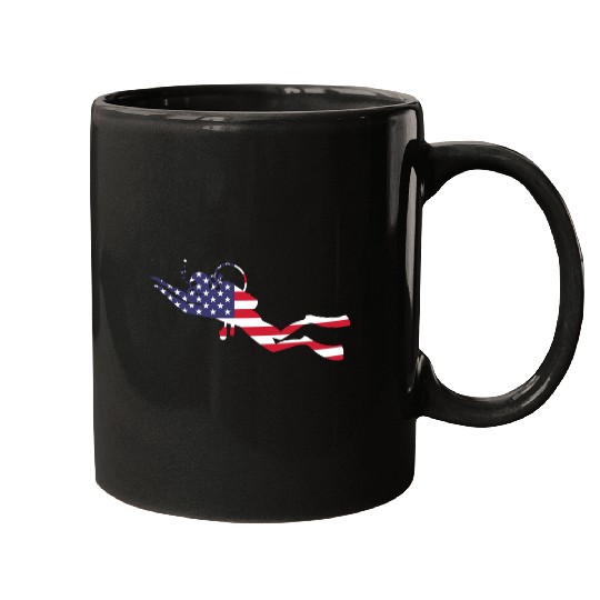 American Flag USA Diving Scuba Diver Mugs