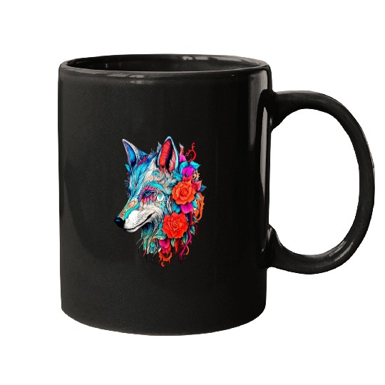 Wolf with Flowers Girls Mugs