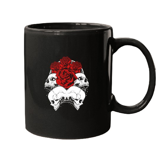 Gothic Mugs, Skull Red Roses Goth Vintage Grunge