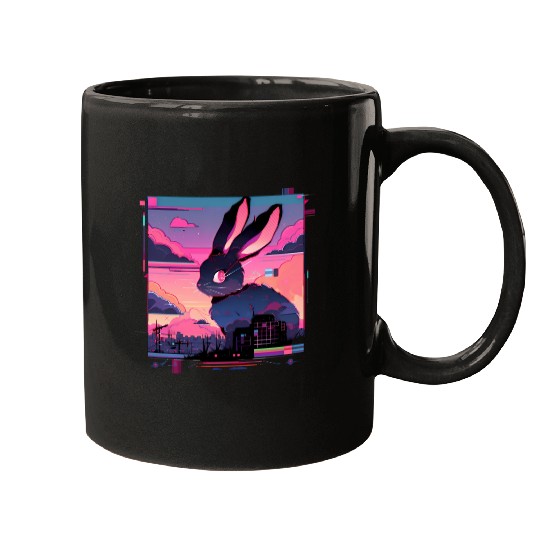 Synthwave Rabbit Cyber Bunny Retro Mugs