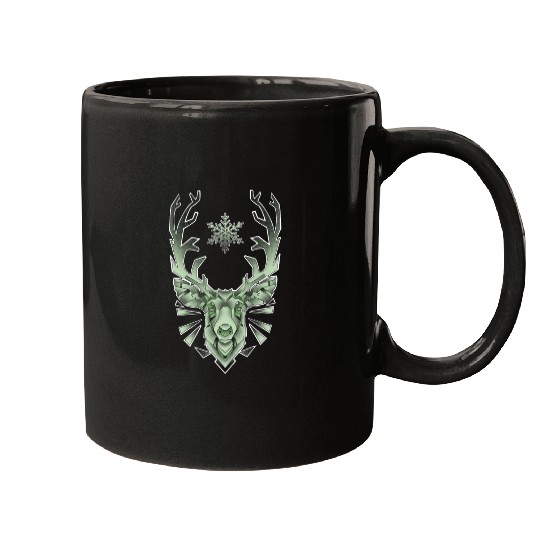 Green Geometric Reindeer Mugs