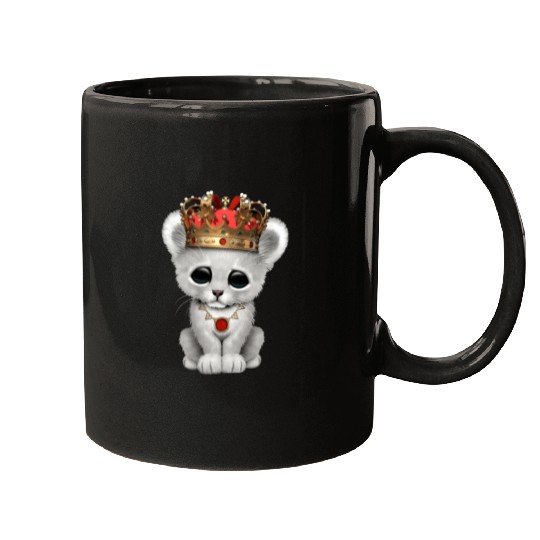 Cute Royal White Lion Wearing Crown Mugs