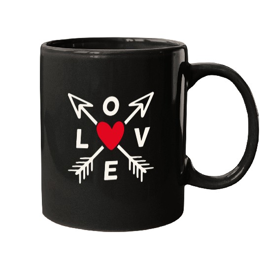 Love With Arrows And Red Heart Mugs