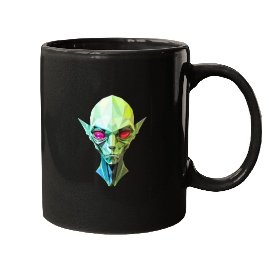 Polygonal Alien: Portrait with Red Eyes Mugs