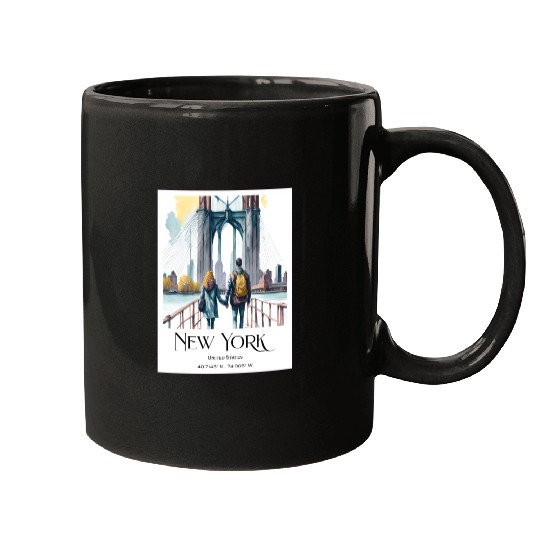 Watercolor painting loving couple in New York City Mugs