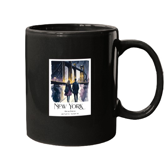 Watercolor painting loving couple in New York City Mugs