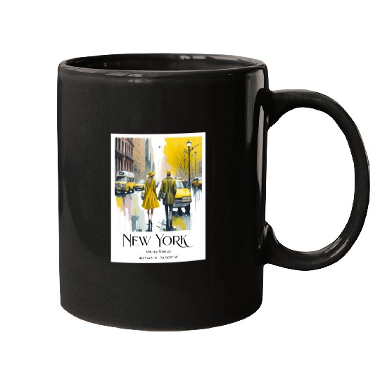 Watercolor painting loving couple in New York City Mugs