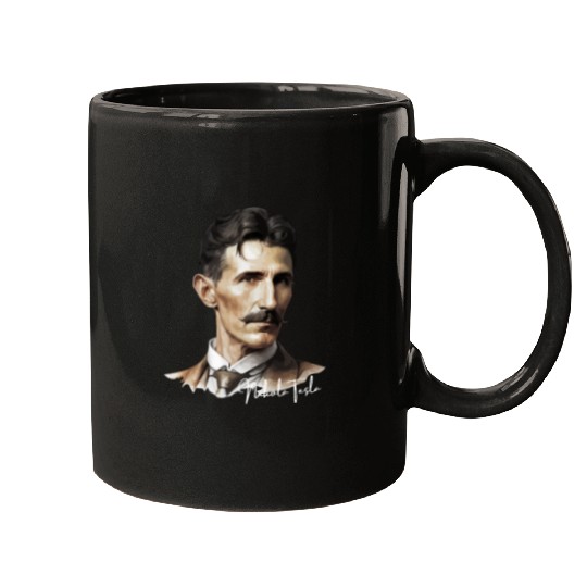 Artistic Illustration of Nikola Tesla Mugs