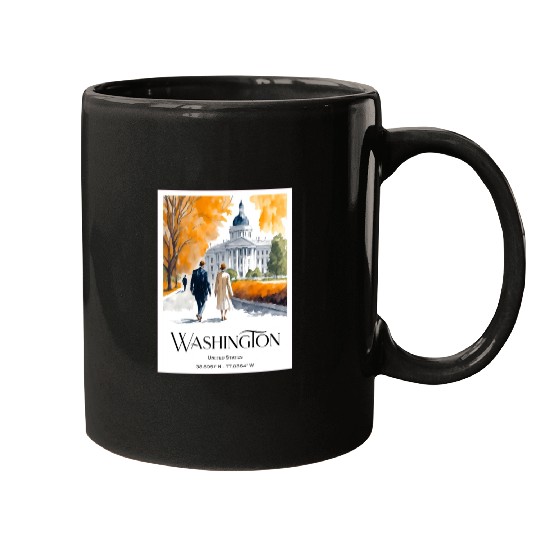 Watercolor painting loving couple in Washington DC Mugs