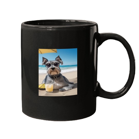 Schnauzer Chilling at Beach with a Drink Mugs