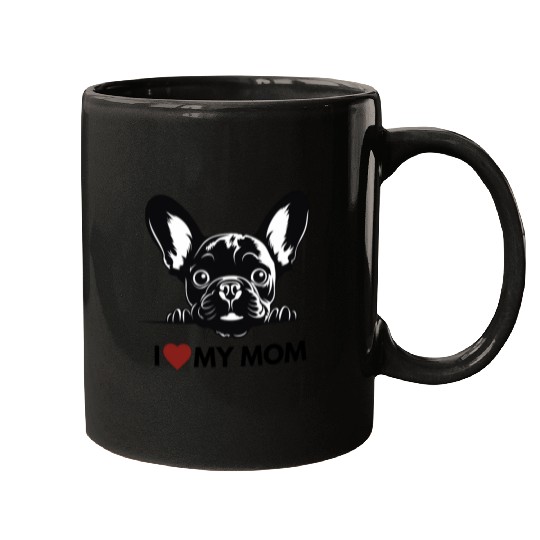I Love My Mom - Old Black French Bulldog Mugs