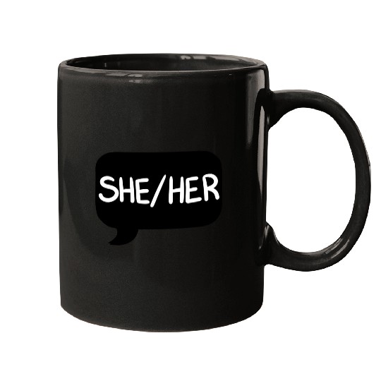 Sheher Pronoun Bubble Black Mugs