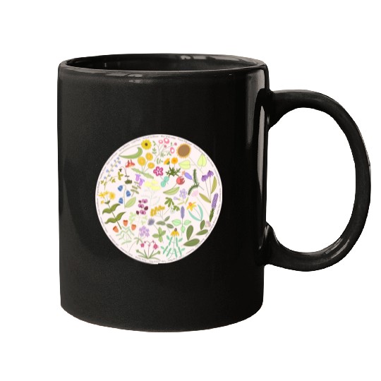 Colorful Wildflower Circle on Pink Mugs