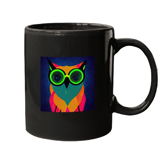 Mod Owl: Bold Owl with Green Glasses Mugs