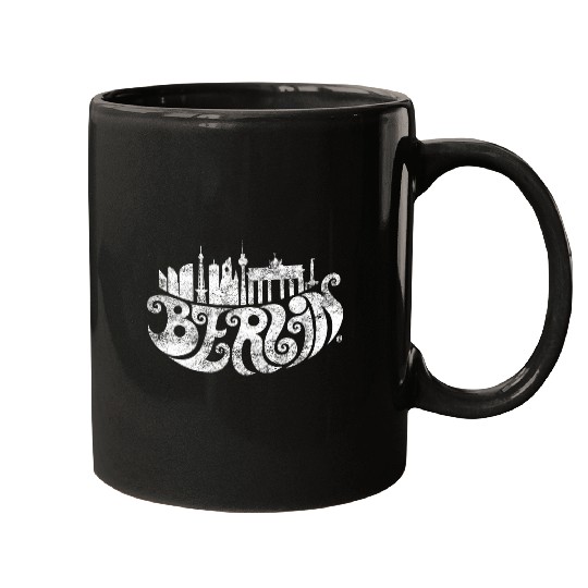 Berlin Skyline + Typography (white) Mugs