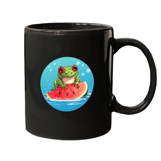 Frog on watermelon in the sea Mugs