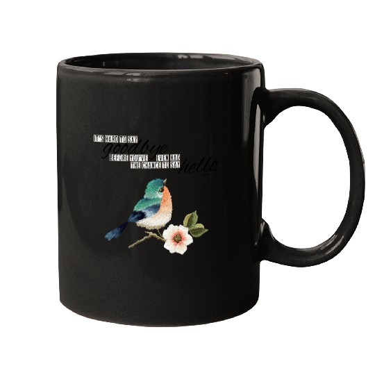 written embroidery looking bird Mugs