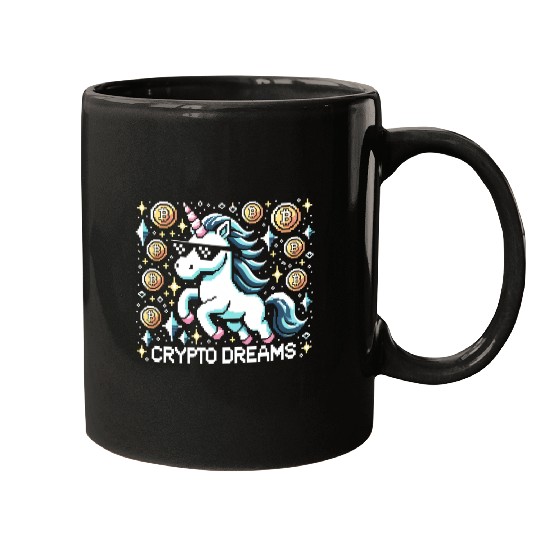 Crypto Dreams - 8-bit Unicorn Amidst Digital Coins Mugs