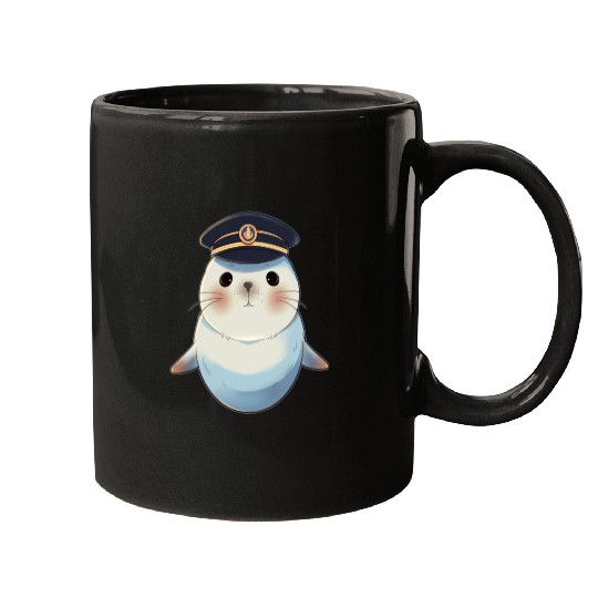 Seal Sailor Cap Boat Captain Cap Boating Seal Mugs