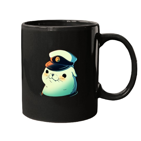 Seal Sailor Cap Boat Captain Cap Boating Seal Mugs