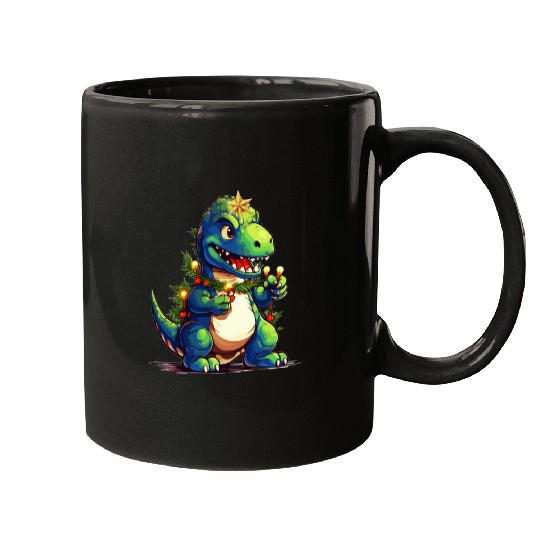 Christmas T-Rex Funny Dino Christmas Tree Kids Boy Mugs