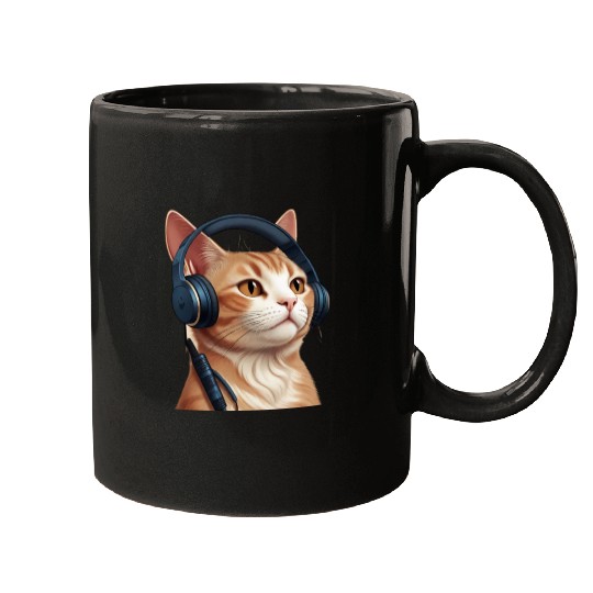 Music Lover Cat V II on Unisex Poly Cotton Mugs