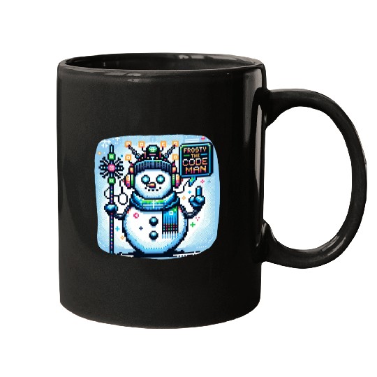Frosty the Code-man | Cyberpunk Neon Snowman Pixel Mugs
