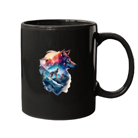 wolf and a mountain natural scenery Mugs