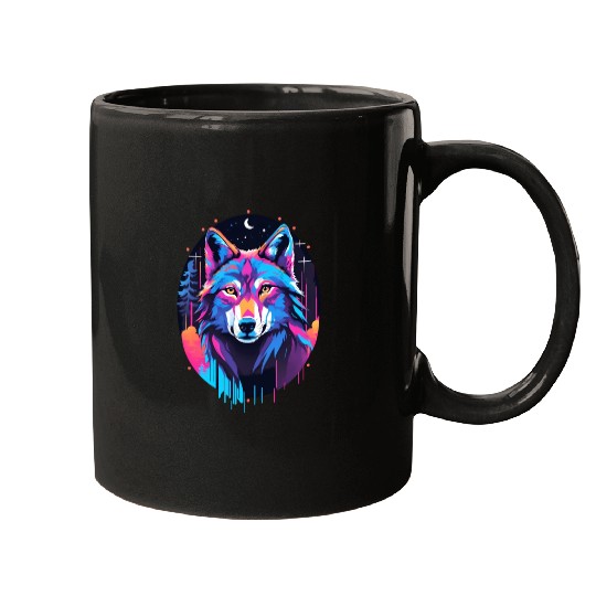 Eerie Blacklight Wolf Mugs - Neon Colors