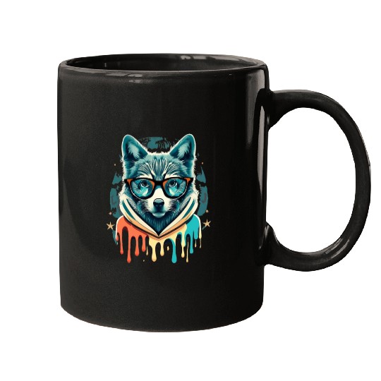 Hipster Wolf Drip Mugs