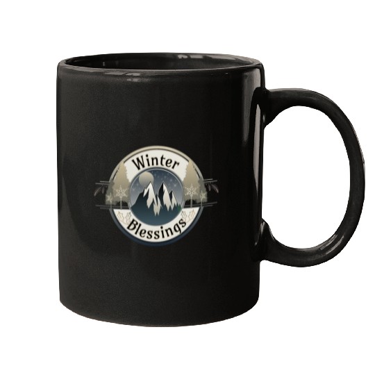 Winter Blessings Mountains and Star Light Badge Mugs