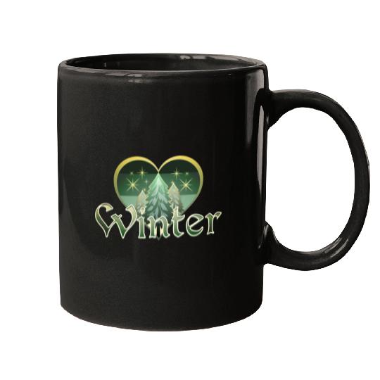 Winter Heart Evergreen Retro Sunset Mugs