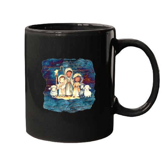 Christmas Nativity Scene Shepherds and Sheep Mugs
