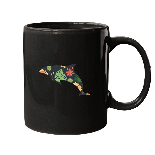 Dolphin Tropical Flower Floral Mugs