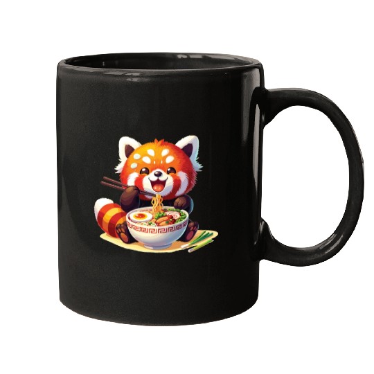 Cute Red Panda Eats Ramen Noodles Red Panda Mugs